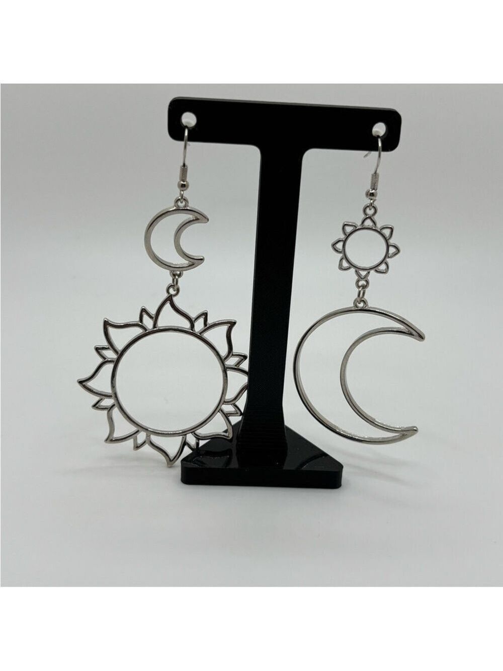 Silver Sun Moon Dangle Earrings